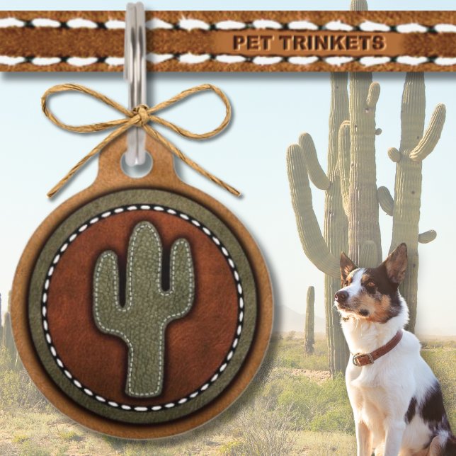 Brauner grüner Western, gesteppt Lederkaktus Haustiermarke (Von Creator hochgeladen)