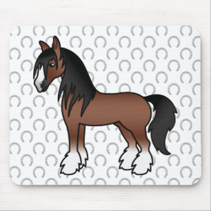 Brauner Gypsy Vanner Clydesdale Shire Cartoon Pfer Mousepad