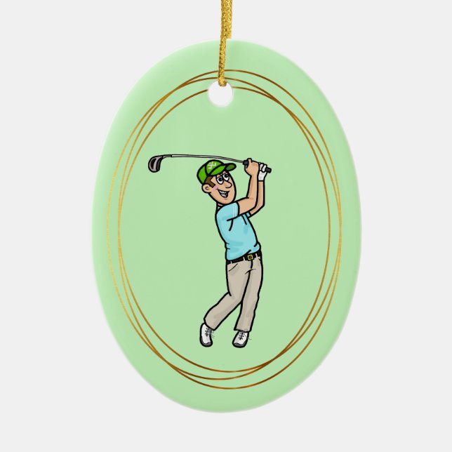 Brauner Haar Male Golfer Keramik Ornament (Vorne)