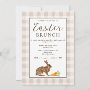 Brauner Hase Beige Gingham Rustikales Osterbrunch Einladung