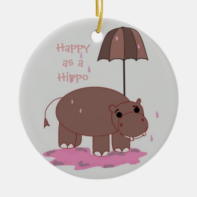 Brauner Hippopotamus mit Schirm Keramikornament (Vorne)