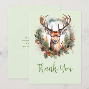 Brauner Hirsch mit Geweih Rustikales Weihnachten Dankeskarte