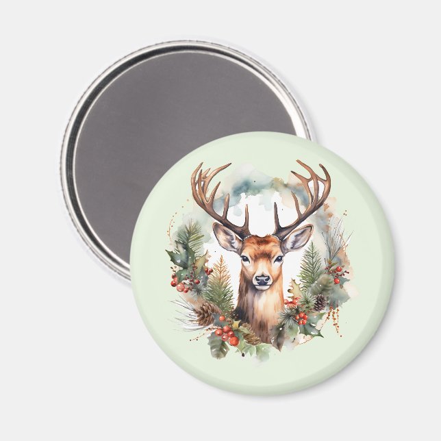 Brauner Hirsch mit Geweih Rustikales Weihnachten Magnet (Vorderseite/Rückseite)