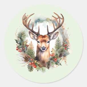 Brauner Hirsch mit Geweih Rustikales Weihnachten Runder Aufkleber