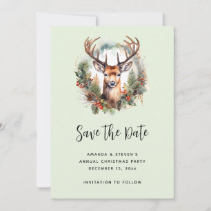 Brauner Hirsch mit Geweih Rustikales Weihnachten Save The Date