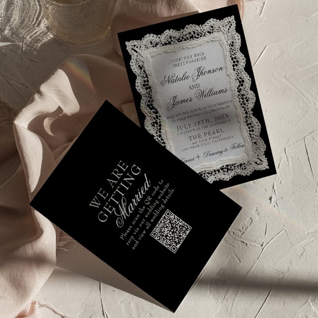 Brauner Hochzeit QR-Code mit Spitzenmuster im Old- Einladung (Von Creator hochgeladen)