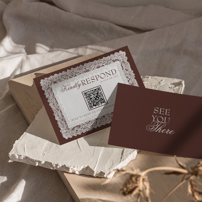Brauner Hochzeits-QR-Code im altmodischen Stil RSVP Karte (Von Creator hochgeladen)