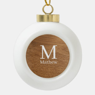 brauner Holzrahmen rustikales Namensmonogramm-Must Keramik Kugel-Ornament