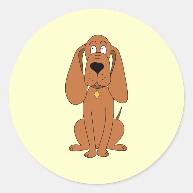 Brauner Hund. Hound Cartoon mit Collar. Runder Aufkleber (Vorderseite)