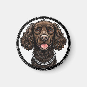 Brauner Hund mit Kette und dekorativem Kreis Magnet