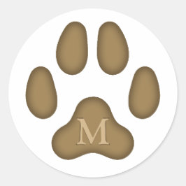 Brauner Hundepaw Drucken Personalisiertes Pet Mono Runder Aufkleber