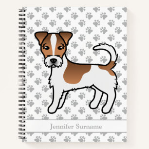 Brauner Jack-Russell-Terrier-Hund mit rauem Fell & Notizbuch