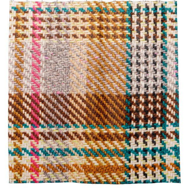 Brauner karierter Stoff mit farbigen Fäden. Scott Duschvorhang (Vorderseite)