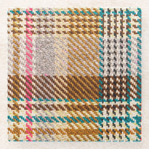 Brauner karierter Stoff, Schottische Wolle. Glasuntersetzer