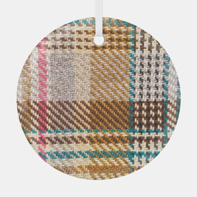 Brauner karierter Stoff, Schottische Wolle. Ornament Aus Glas (Vorderseite)