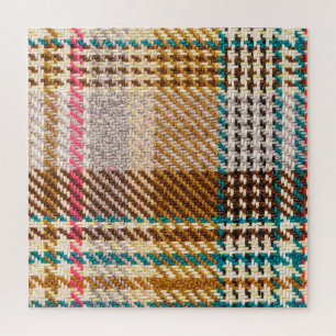 Brauner karierter Stoff, Schottische Wolle. Puzzle