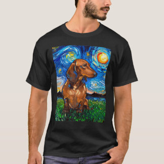 Brauner Kurz Hair Dackel Dackel Starry Night Hund  T-Shirt