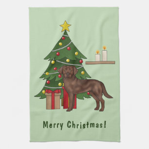 Brauner Labrador Retriever Hund mit Weihnachtsbaum Geschirrtuch
