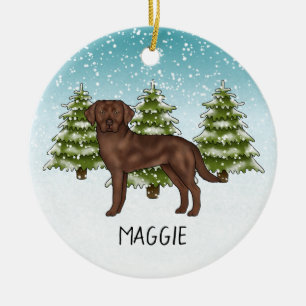 Brauner Labrador Retriever mit individuellem Namen Keramik Ornament