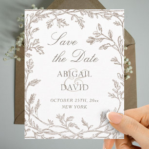Brauner Laubrahmen Hochzeit Termin vormerken Save The Date