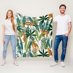 Brauner Leopard in tropischen, üppigen Dschungel-B Fleecedecke