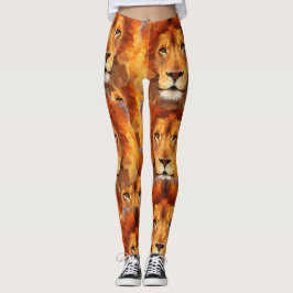 Brauner Löwenkopf Print 2 über Print Leggings