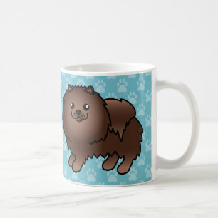 Brauner Mantel Pomeranian Hunde auf Blau Kaffeetasse