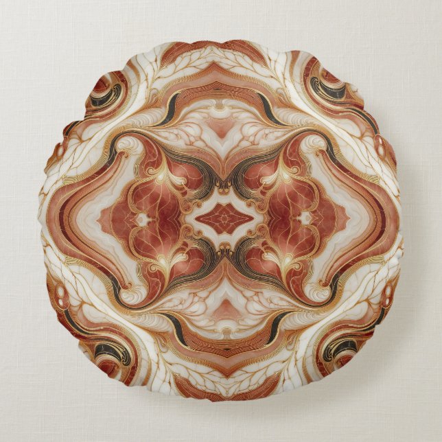 Brauner Marmor mit Goldverzierung Rundes Kissen (Vorderseite)