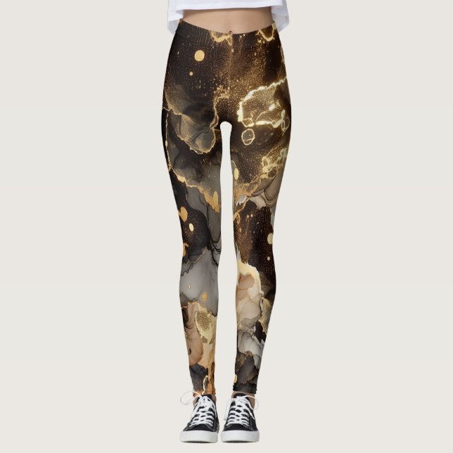 Brauner Marmor mit Punkten Leggings (Vorderseite)
