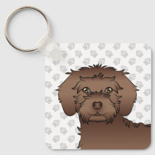 Brauner Mini Goldendoodle Cartoon-Hund & Name Schlüsselanhänger