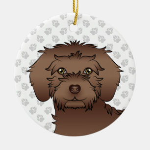 Brauner Mini Goldendoodle Süßer Cartoon-Hundekopf Keramik Ornament