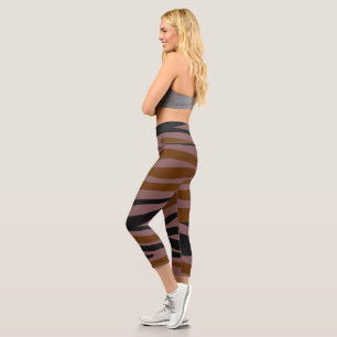 Brauner Neon Streifen Capri Leggings