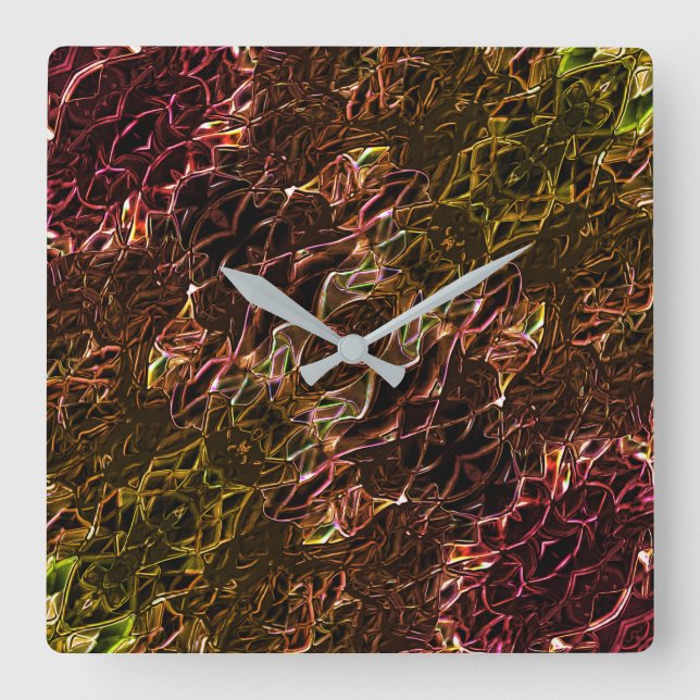 Brauner Neonspiegel mit glänzender Linie Quadratische Wanduhr (Vorderseite)