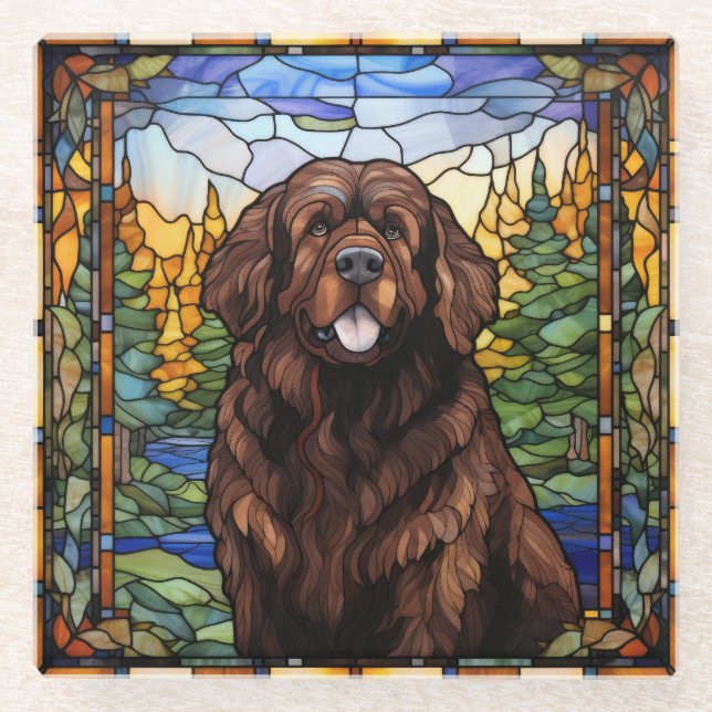 Brauner Newfoundland-Hund Untersetzer (Vorderseite)