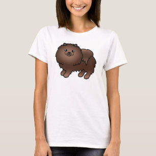 Brauner Niedlicher Cartoon Spitz T-Shirt