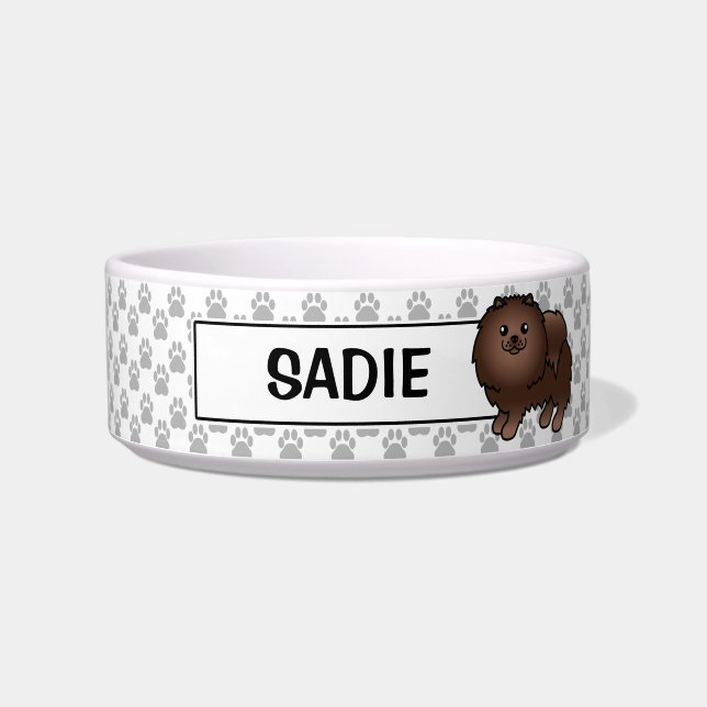 Brauner Niedlicher Spitz und Name des Tieres Napf (Vorderseite)