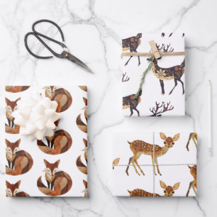 Brauner Orangenfuchs und -hirsch Geschenkpapier Set