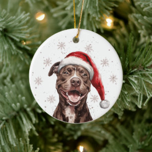 Brauner Pitbull-Hund Weihnachten Personalisiert Keramik Ornament