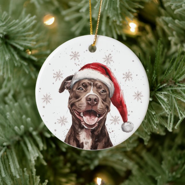 Brauner Pitbull-Hund Weihnachten Personalisiert Keramik Ornament (Baum)