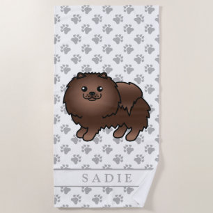 Brauner Pomeranian Süßer Cartoon-Hund & Name Strandtuch