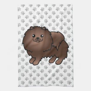 Brauner Pomeranian Süßer Cartoon-Hund & Pfoten Geschirrtuch
