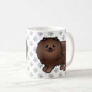 Brauner Pomeranian Süßer Cartoon-Hund & Pfoten Kaffeetasse