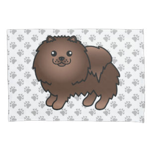 Brauner Pomeranian Süßer Cartoon-Hund & Pfoten Kissenbezug