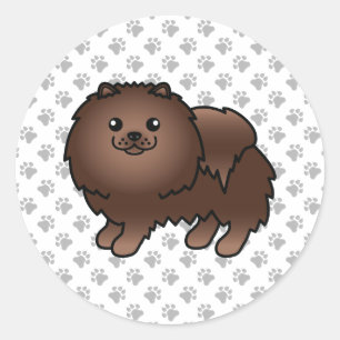 Brauner Pomeranian Süßer Cartoon-Hund & Pfoten Runder Aufkleber