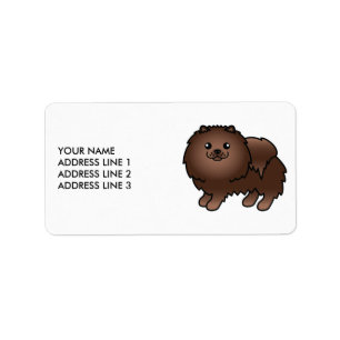 Brauner Pomeranian Süßer Cartoon-Hund & Text Adressaufkleber