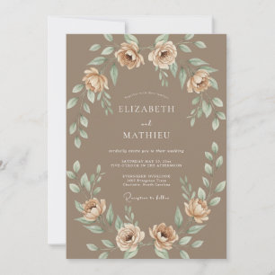 Brauner Ranunculus-Kranz Hochzeit Einladung