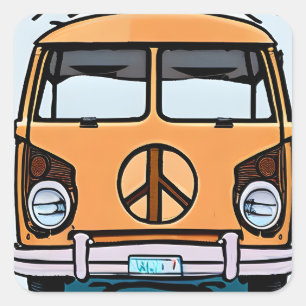 Brauner Retro-Hippie-Van mit Vintage-Farben Kunst Quadratischer Aufkleber