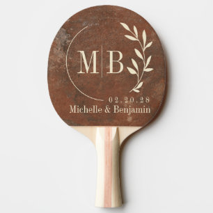 Brauner Sandstein Blatt Hochzeitsmonogramm Tischtennis Schläger