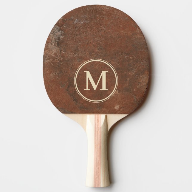 Brauner Sandstein Monogramm Tischtennis Schläger (Rückseite)