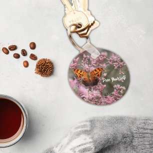 Brauner Schmetterling auf rosa Blume Schlüsselanhä Schlüsselanhänger